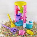 Sand Toys for Kids - 6pcs Candy Color Play Sand Kit with Shovel Rake & Molds