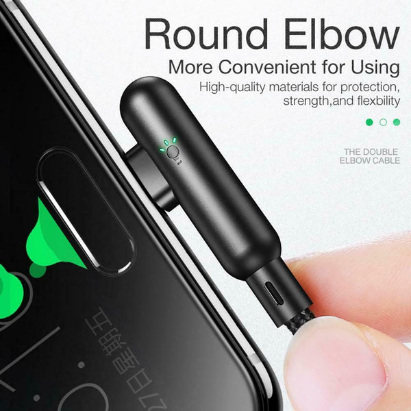Cafele Dual Elbow Data Cable 3A Type-C Charging Wire with Indicator 1.2m #gib