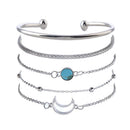 5Pcs/Set Women Faux Turquoise Hollow Moon Adjustable Bracelet Bangle Jewelry Hot