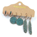 3 Pairs Retro Round Flower Leaf Hook Earrings Boho Ear Drop Women Jewelry A