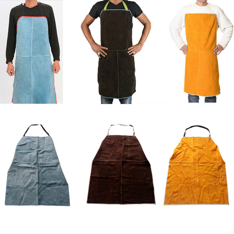 Adjustable Leather Welding Protective Work Apron Bib Blue