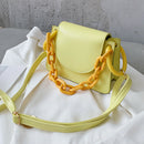 Candy Color PU Leather Crossbody Bags Women Chain Shoulder Totes (Yellow) A