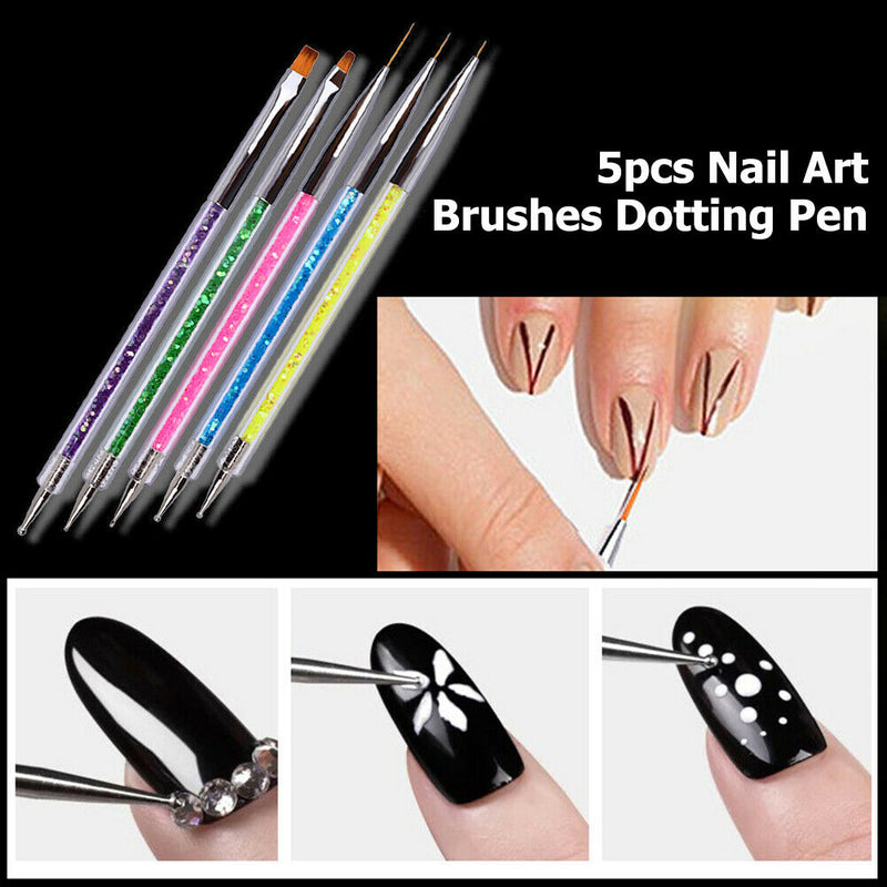 5pcs/Set Nail Art Painting Pens Acrylic Rhinestone Handle UV Gel Dotting Brushes