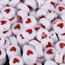 500PCs White Red Love Heart Acrylic Flat Round Beads 7mm(2/8 inch) Dia. I7V7