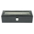 6 Slots PU Watch Box Glass Top Wood Watches Display Case, Jewelry Storage