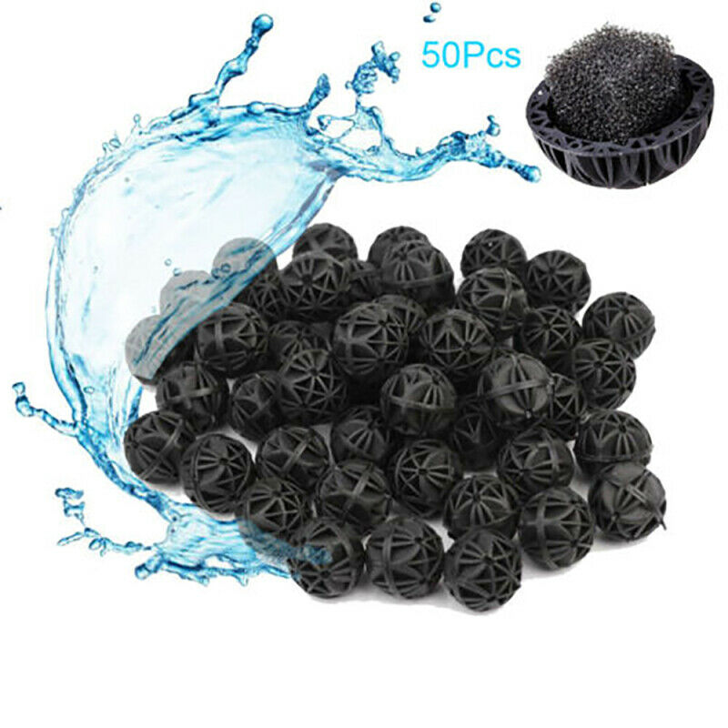 50Pcs Bio Balls Wet Reef Filter Media Aquarium Koi Fish Pond Dry 16mm Reusable