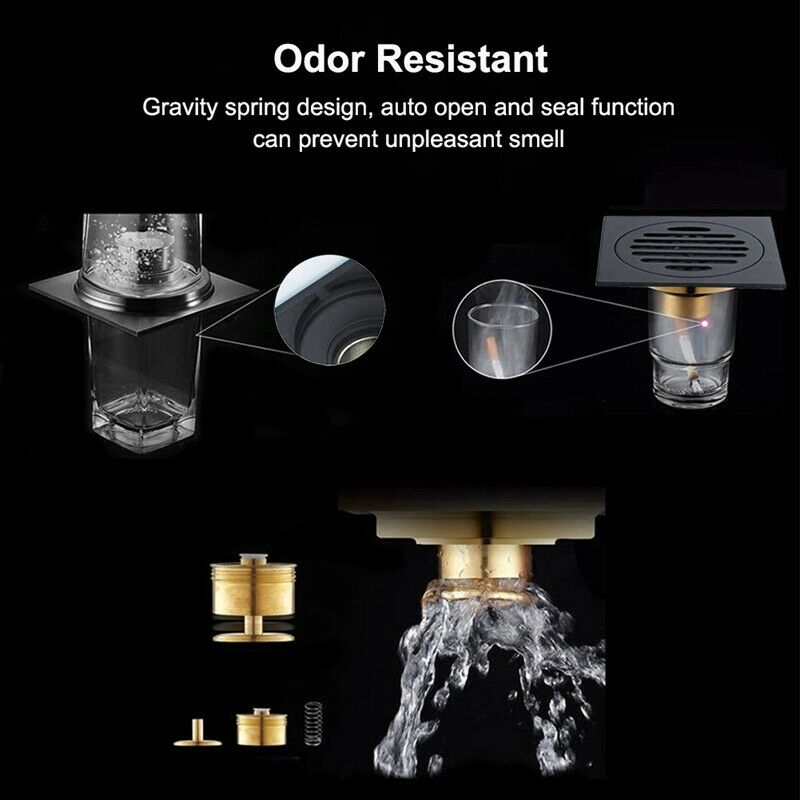4 Inch Square Shower Drain with Removable Cover Grate, Brass Anti Clogging  S4O7