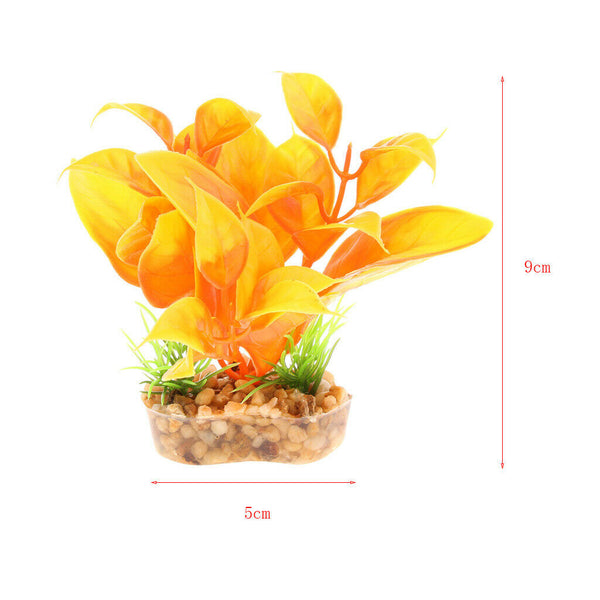 2Pcs Aquarium Reptile Artificial Water Grass Landscape Decoration Orange