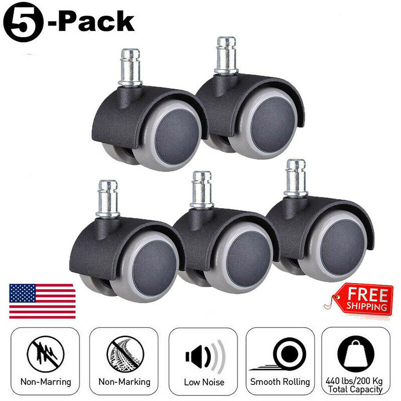 Soft PU Casters Wheels For Office Chair Hardwood Heavy Duty Replacement Set Ew