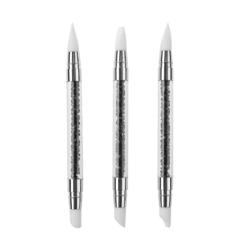 3pcs/Set Dual-Ended Silicone Nail Art Pens Hollow Carving Manicure Brushes A