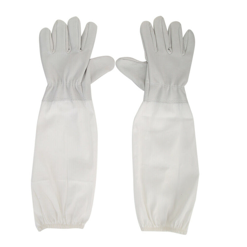 1 Pair Beekeeper Gloves Cotton Leather Apiculture Anti Bee Sleeves (White) A