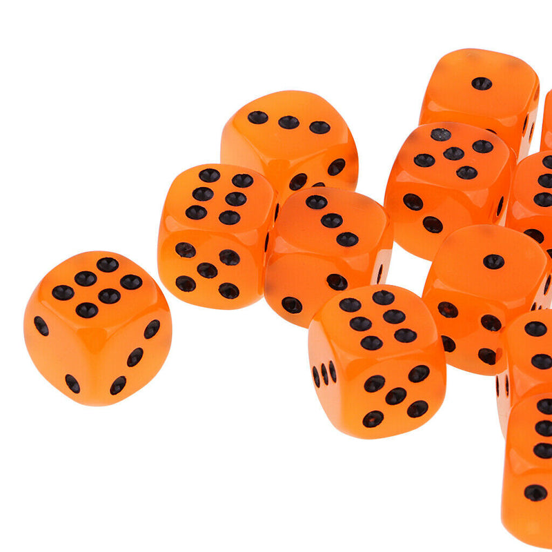 Orange Acrylic D6 Noctilucence Dices 6-Sided Point Spot Game Dice 25pcs/Pack
