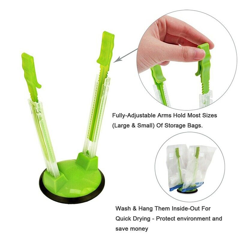 4X(2 Piece Baggy Rack Hands-Free Clip Food Storage Freezer Baggy Holder,BagT6Y2)