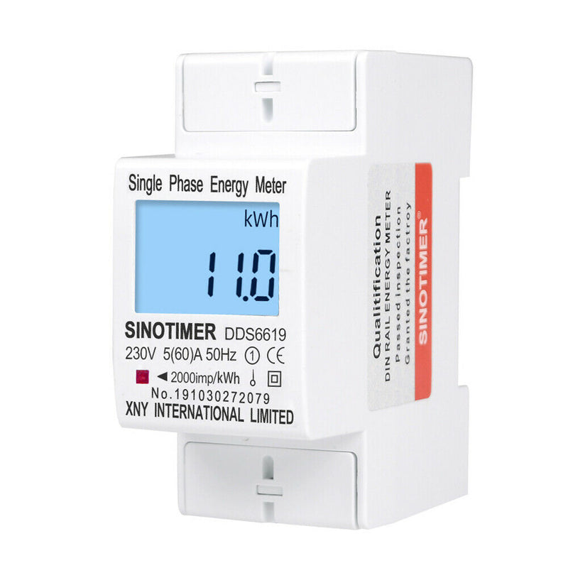 Backlit LCD Digital Wattmeter DIN Rail Power Consumption Energy kWh Meter