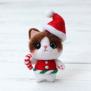 Novelty Cat Felt Craft Kit Wearing Christmas Hat Animal Wool Needle Felting Gift