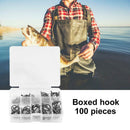 100pcs/box Steel Fishhooks Black Flattened Fishing Hooks Set with Barbed