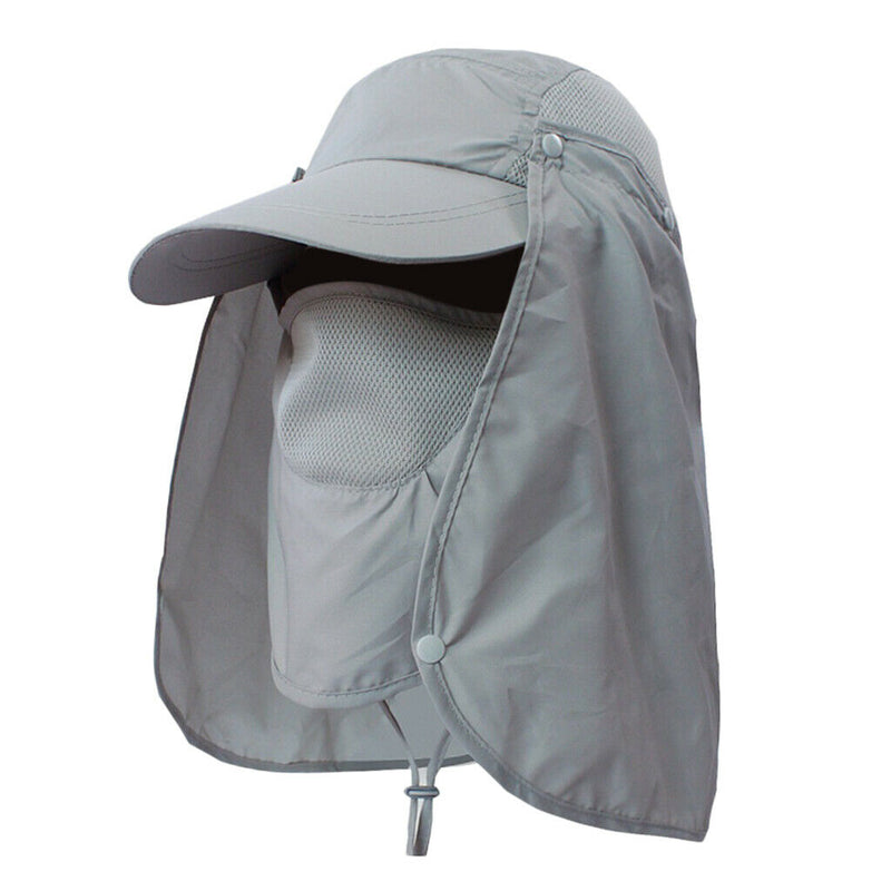 Outdoor Fishing Hat with Face Neck Flap Cover Baseball Sun Hat Gray