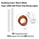 USB LED Photo Clips Lamp Garland Battery for Wedding Xmas Star Night (10m)  A