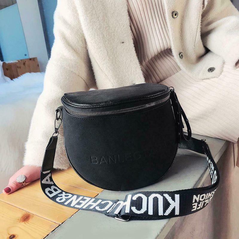 Fashion Crossbody Bag Women Leather Shoulder Messenger Saddle Bags (Black)