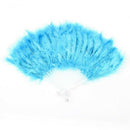 Folding Hollow Plastic Feather Dancing Hand Fan White Cyan Blue O2P9