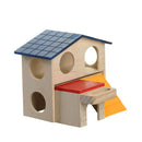 Cute 2 Layers Wooden Hamster Sleeping Grinding Pet House with Feeding Trough Del