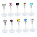 10x White 16G Stainless steel Crystal Labret Stud Monroe Bar Lip Ring Pierc