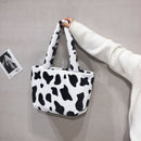 Fashion Cow Print Shoulder Bag Women Plush Totes Large Capacity Handbag (A)
