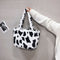 Fashion Cow Print Shoulder Bag Women Plush Totes Large Capacity Handbag (A)