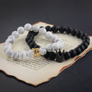 2 Pcs Couple His & Her Matching Bracelets King Queen Crown Black White 8mm Beads