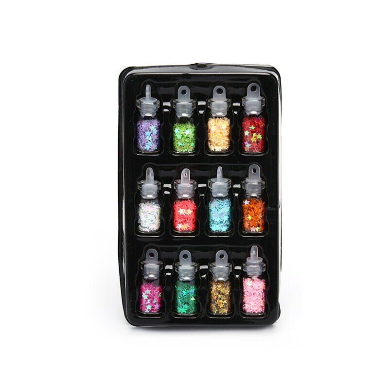12 Nail Art Glitter Flakes Sequin Caviar UV Gel Decor Dust Tips Bott PxJ Gw