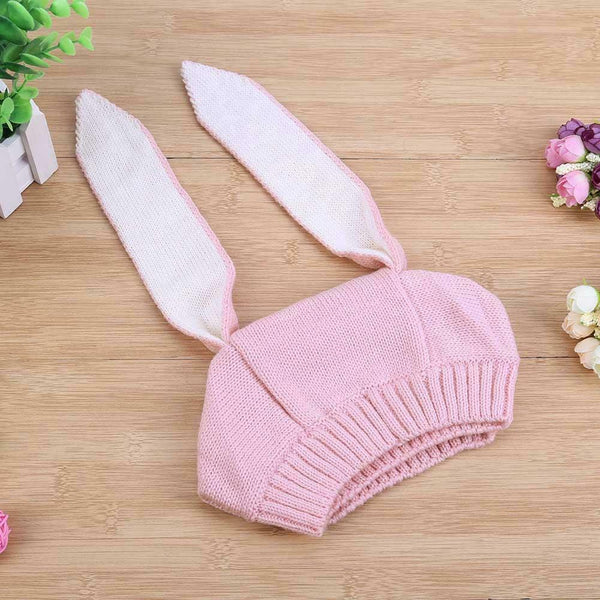 Infant Long Rabbit Ears Knitted Hat Baby Autumn Elastic Unisex Pink Cap #gib