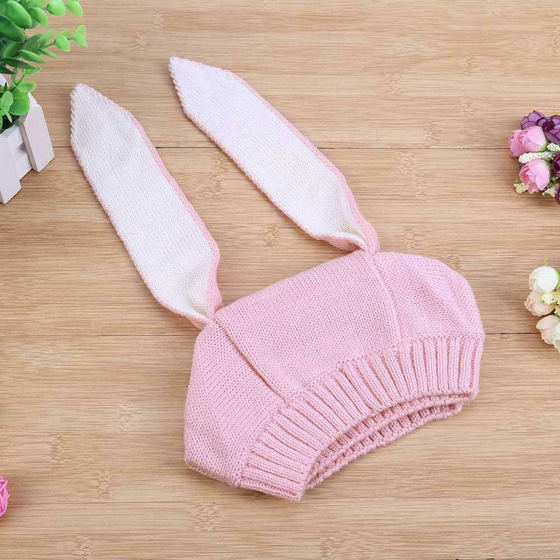 Infant Long Rabbit Ears Knitted Hat Baby Autumn Elastic Unisex Pink Cap