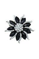 Women's Blossom Flower Brooch Black Crystal Rhinestones Pin