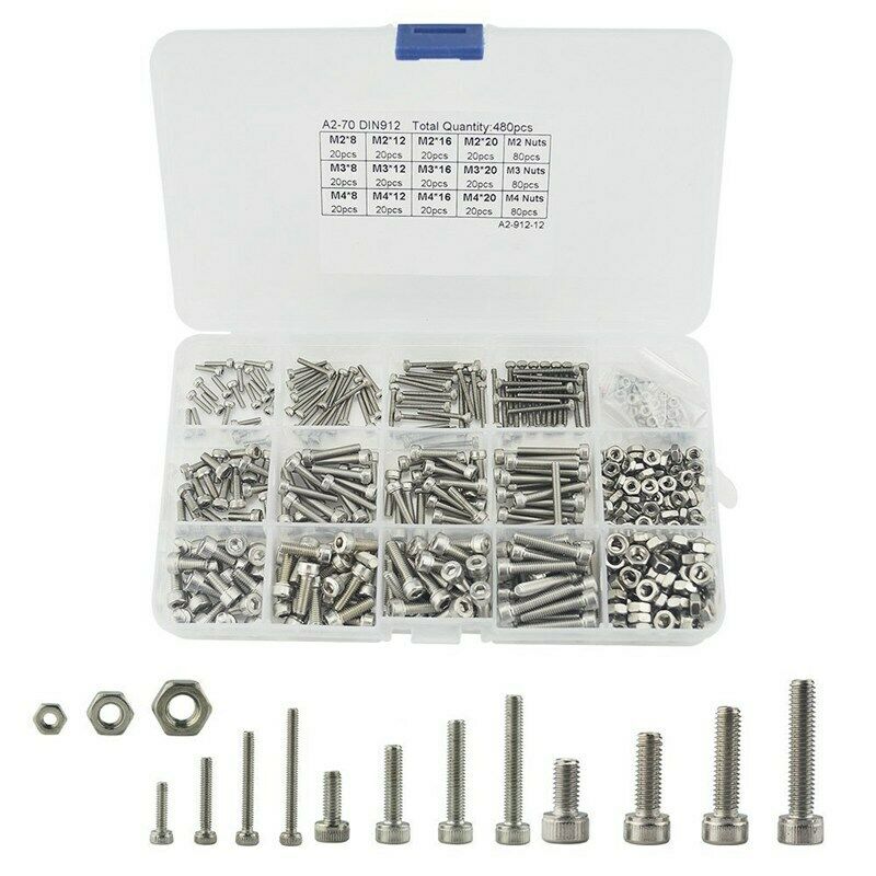 480pcs Hex Socket Head Cap Screws Nut Kit Set M2 M3 M4 Stainless Steel For  C2Q3