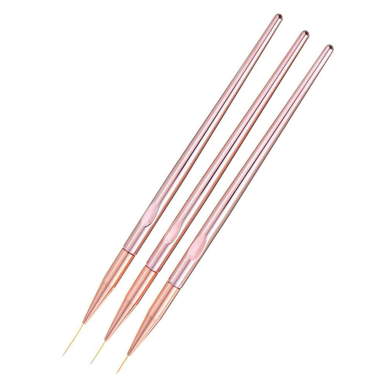 3Pcs Nail Art Liner Brushes 11,15,20mm Fine Tips For Short Strokes Detailing