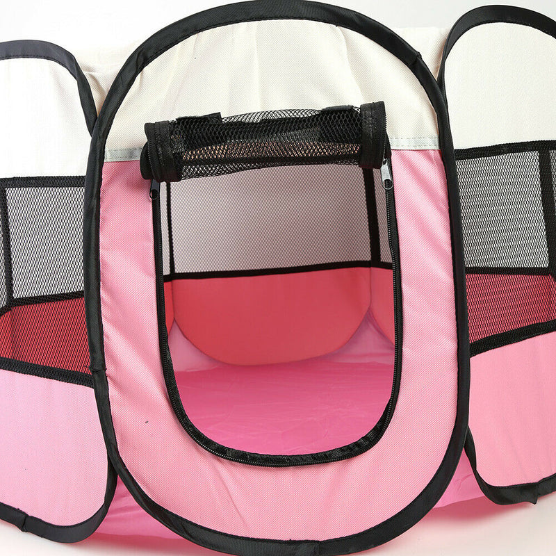 Portable Folding Pet Tent Oxford Dog House Cat Cage Zipper Kennel (Pink)