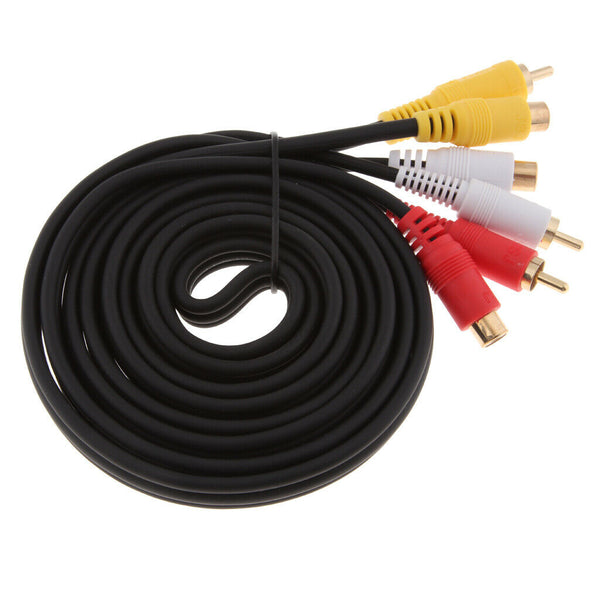 5.9ft/1.8m 3 RCA Male To 3 RCA Female Audio Video AV Extension Cable Cord