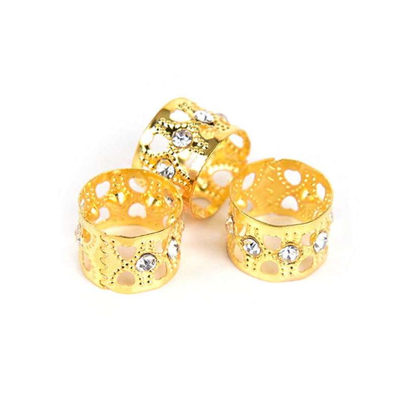 10Pcs Braiding Hair Rings Dreadlock Marley Braids Beads Clips Cuffs Rhineston Ew