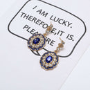 New Women Luxury Rhinestone Faux Sapphire Round Dangle Ear Stud Earrings Decor