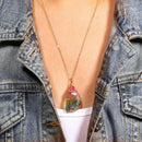 Natural Rainbow Stone Crystal Chakra Rock Chain Quartz Pendant Necklace Hn