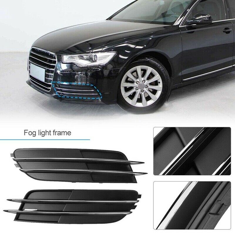 1 Pair Front Bumper Lower Fog Light Grille Trims for 2012-2014 Audi A6 C7 4
