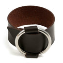 Leather Bracelet Punk Style Round Ring Cuff Bangles Jewelry Gift (Brown) A