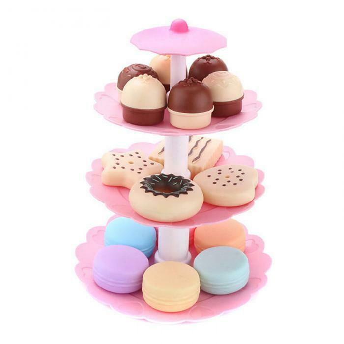 17PCS Girl Pink Cake Tower Mini Cookie Food Set Plastic Kitchen Toys Kids P F3A4