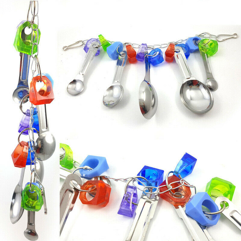 Hot Parrot Pet Bird Chew Cages Hang Toys Supplies Hard Metal Hanging Spoo BNT