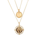 Women Retro Double Layers Alloy Round Pendant Long Necklace Clavicle Chain