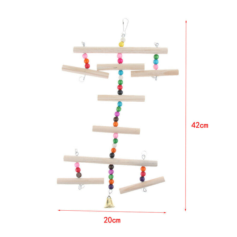 Parrot Bird Wooden Ladder Perch Toys Small Beads Varicolored