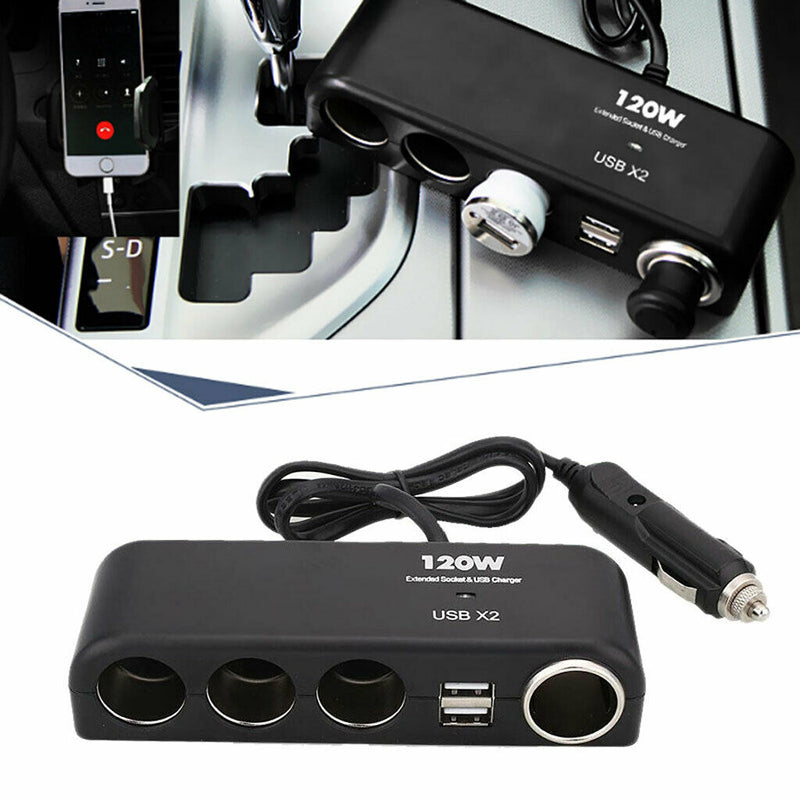 Dual USB Port Car Charger 4 Way Cigarette Lighter Socket Splitter Power Adapter
