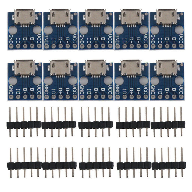 Pack of 10 Female MICRO USB to 2.54mm DIP Pin Pitch Converter 14.5x13x4mm
