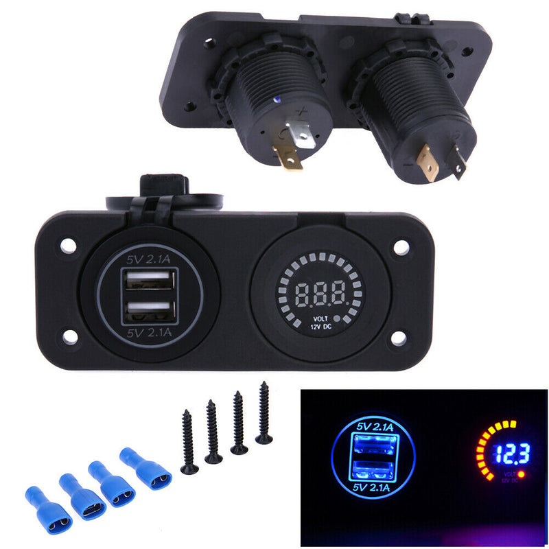 Center Console 4.2A With Aperture Dual USB Blue + 12V Color Voltmeter