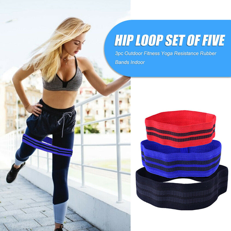 Red+Blue+Black Hip Band Yoga Booty Leg Loop Squat-Resistance Band w/Carrying Bag